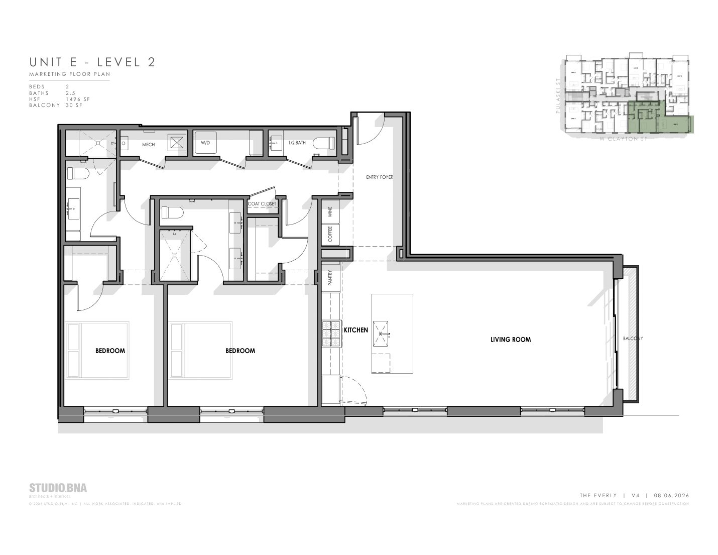 Unit E floor plan for level two